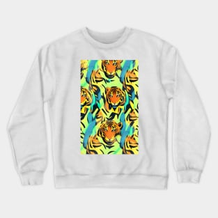 Tiger Screen Wildlife Portrait Pattern Crewneck Sweatshirt